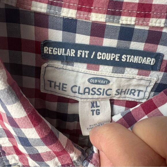 Old Navy Navy Maroon Checkered Classic Regular Fit Buttondown Dress Shirt - XL - Picture 2 of 5